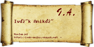 Ivák Anikó névjegykártya